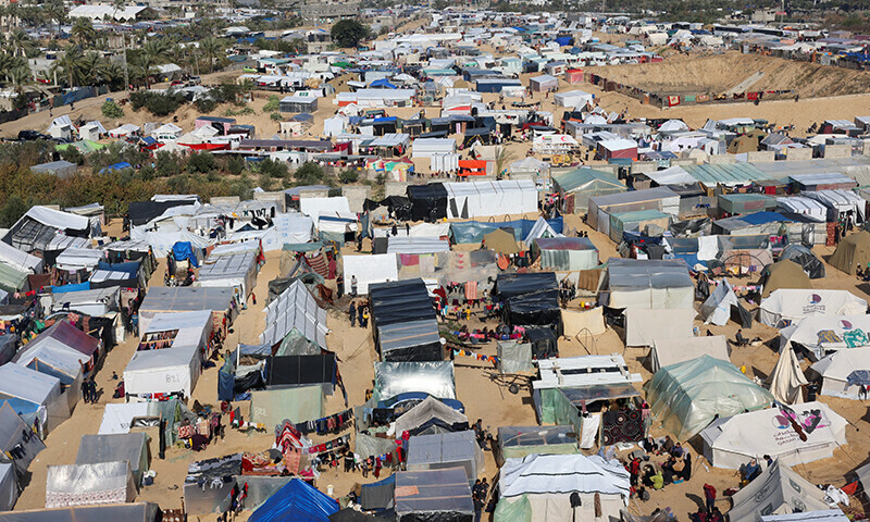 General view of a tent camp sheltering displaced Palestinians, who fled their homes due to Israeli strikes, amid the ongoing Israel bombardment in Rafah, southern Gaza Strip on January 3. &mdash; Reuters