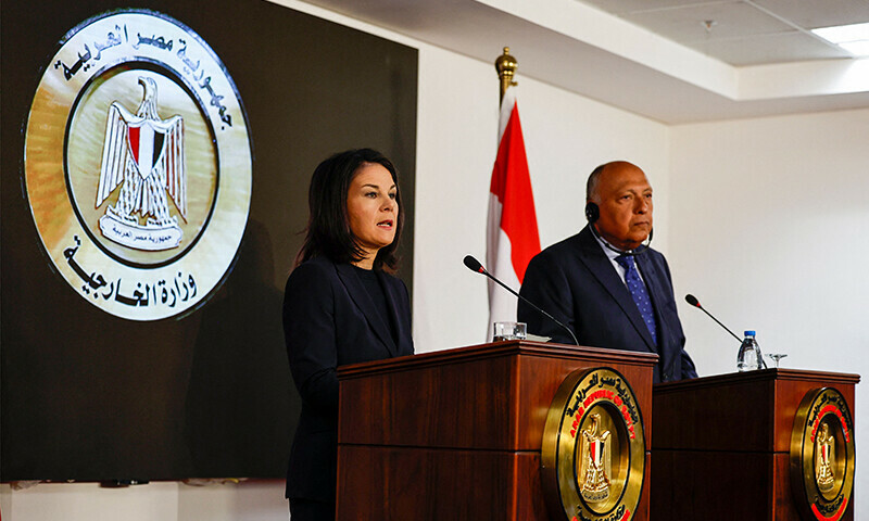German Foreign Minister Annalena Baerbock speaks during a press conference with her Egyptian counterpart Sameh Shoukry in Cairo on January 9, 2024 &mdash; AFP)