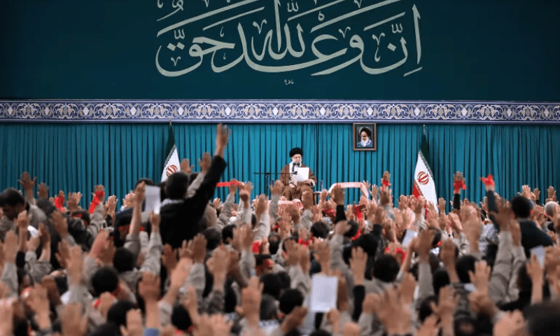 Khamenei, seen here speaking in November, has repeatedly condemned Israel since the start of the war, and has promised to continue to support Palestinians — Iranian Supreme Leader’s Office handout