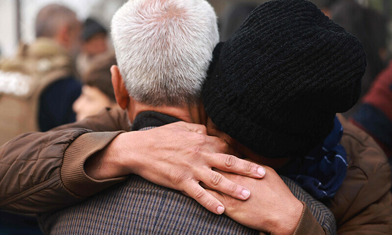 Palestinians mourn the death of loved ones following Israeli bombardment, in Rafah in the southern Gaza Strip on January 12, 2024 &mdash; AFP