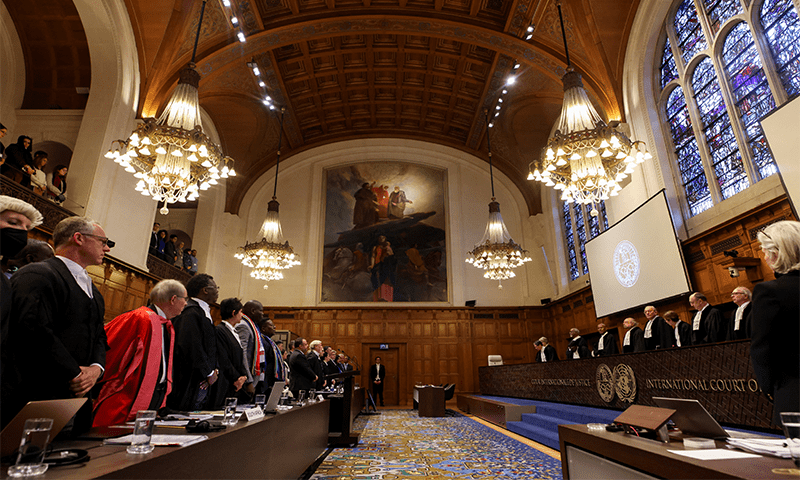 People stand inside the ICJ in The Hague, Netherlands January 12, 2024 &mdash; Reuters