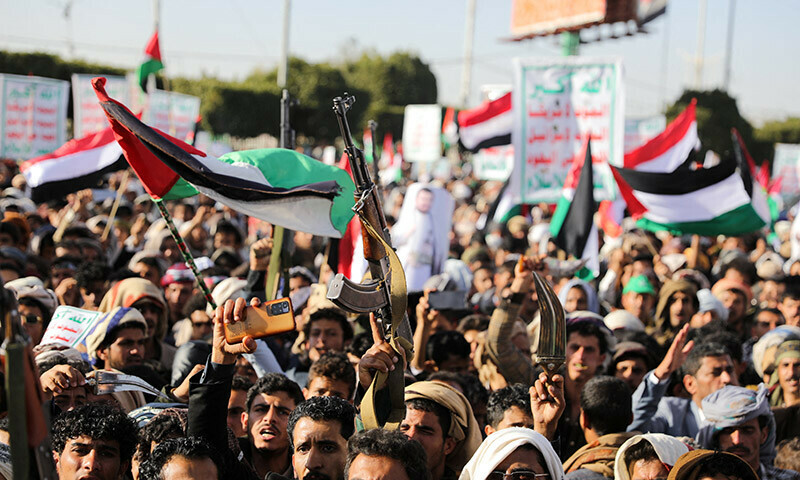 Supporters of the Houthi movement rally to denounce air strikes launched by the US and Britain on Houthi targets, in Sanaa, Yemen on January. — Reuters