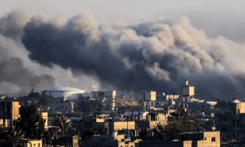 Smoke billows during Israeli bombardment in Khan Younis, southern Gaza — AFP