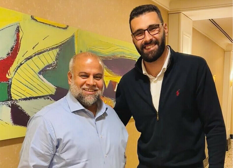 Gaza photojournalist Motaz Azaiza with Al Jazeera&rsquo;s bureau chief Wael al-Dahdouh in Doha Watar via Instagram.