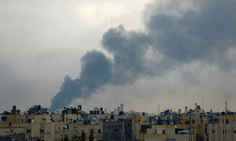 Smoke rises during an Israeli ground offensive in Khan Younis as seen from Rafah, southern Gaza Strip January 29, 2024 &mdash; Reuters