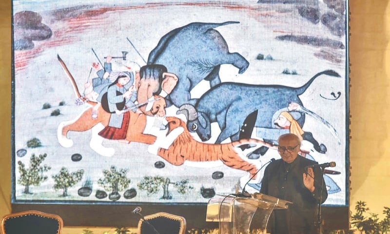 Fakir S. Aijazuddin speaks at the event.—White Star Fakir S. Aijazuddin speaks at the event.—White Star