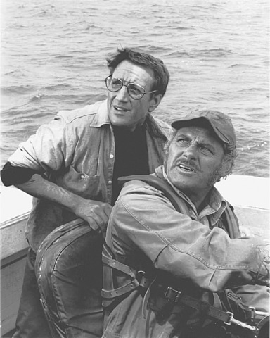 The novel&rsquo;s hunter Quint, portrayed by Robert Shaw (right) as &lsquo;an antisocial maniac&rsquo;, was the only character &lsquo;fundamentally unchanged&rsquo; in the film | Universal Pictures/AAP