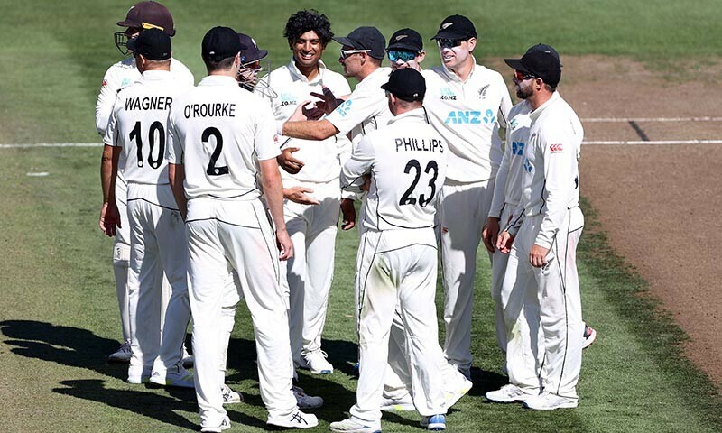 New Zealand&rsquo;s Rachin Ravindra (C) celebrates a wicket on day one of the second Test cricket match between New Zealand and South Africa at Seddon Park in Hamilton on February 13, 2024. &mdash; AFP