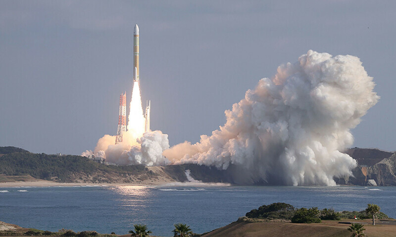 Japan&rsquo;s H3 rocket leaves the launch pad at the Tanegashima Space Center in Kagoshima, southwestern Japan on February 17, 2024. &mdash; AFP