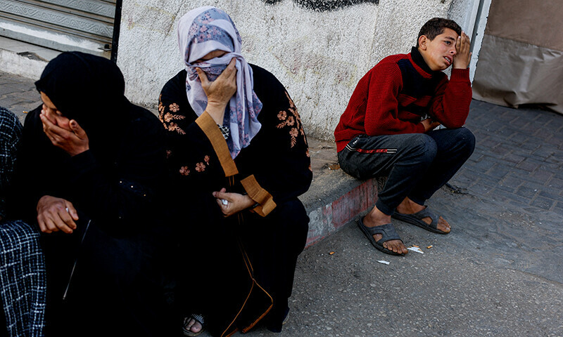 Mourners react as the bodies of Palestinians killed in Israeli strikes lie at Abu Yousef Al-Najjar hospital, in Rafah, in the southern Gaza Strip, February 18.&mdash; Reuters