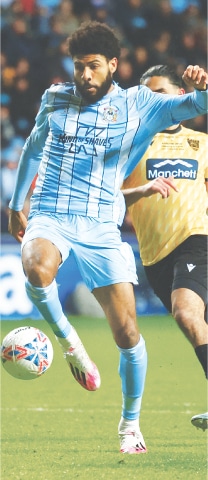 COVENTRY City&rsquo;s Ellis Simms shoots to score against Maidstone United during their FA Cup fifth-round match at the Coventry Building Society Arena.&mdash;Reuters