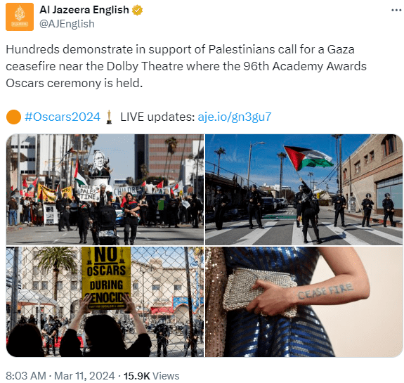Gaza protests loom large over Oscars ceremony