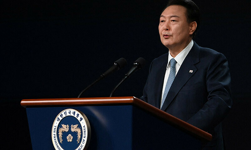 South Korean President Yoon Suk Yeol speaks during an opening ceremony for the 3rd Summit for Democracy in Seoul, South Korea on 18 March 2024 &mdash; Reuters
