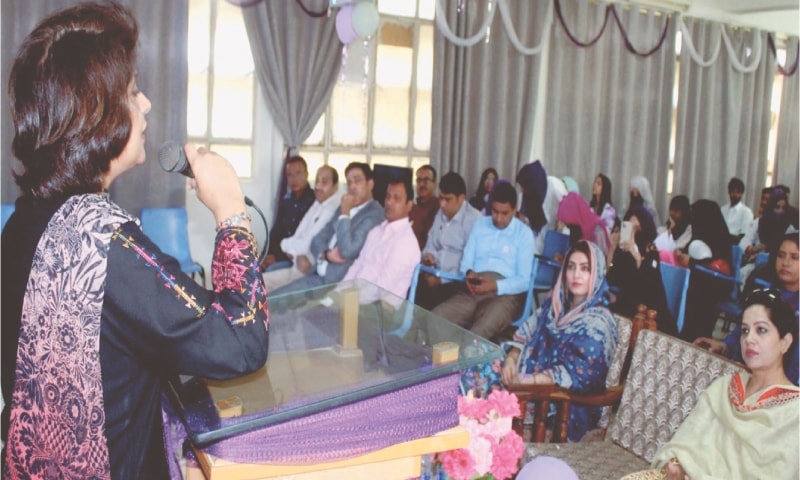 PROF Arfana Mallah speaks at the seminar on Friday.&mdash;Umair Ali