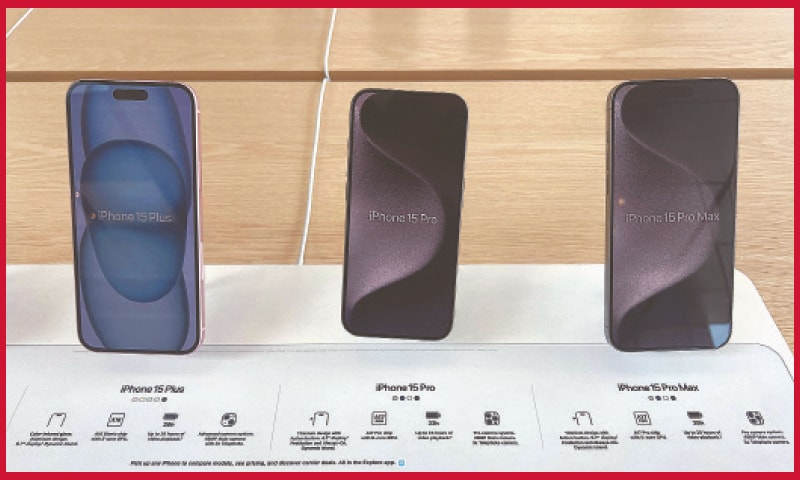 An Apple store displays iPhones in Chicago, Illinois. The Justice Department last week sued Apple claiming the iPhone maker has a monopoly over the phone market. &mdash;AFP