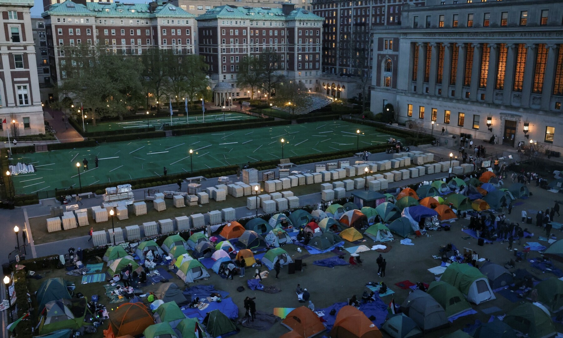  Students continue to maintain a protest encampment in support of Palestinians at Columbia University in New York City on April 26. &mdash; Reuters 