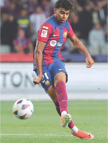 BARCELONA&rsquo;S Lamine Yamal scores against Real Sociedad during their La Liga match at Estadi Olimpic Lluis Companys.&mdash;AFP