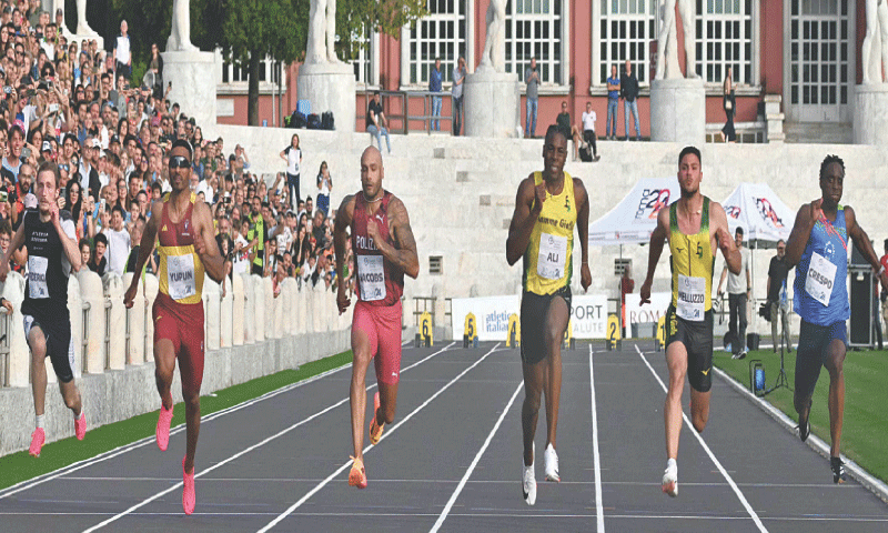 MARCELL Jacobs (third L) competes on his way to winning the 100m race of the Sprint Festival at the Stadium of the Marbles.&mdash;AFP