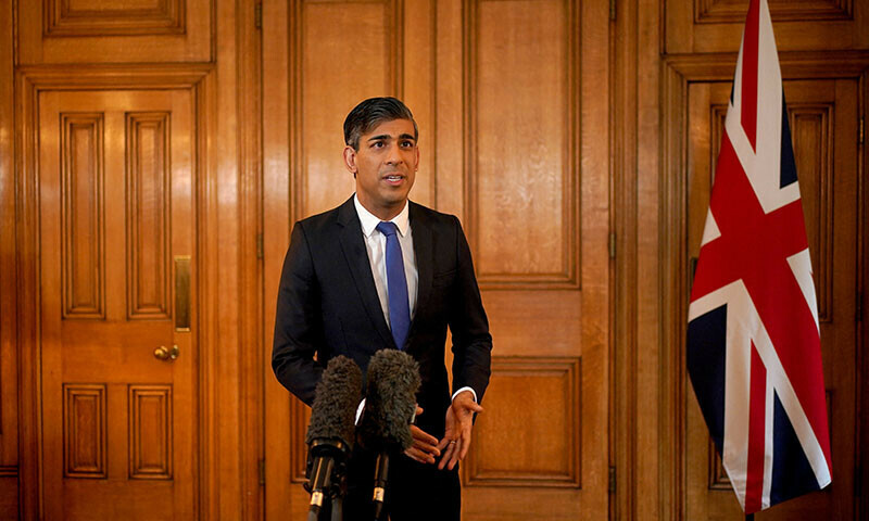 British Prime Minister Rishi Sunak issues a statement at 10 Downing Street on May 31 after British and US forces struck Houthi targets in Yemen. &mdash; Reuters