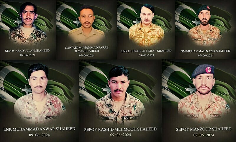 This photo combo shows the seven soldiers martyred in a blast in Lakki Marwat. — via ISPR This photo combo shows the seven soldiers martyred in a blast in Lakki Marwat. — via ISPR