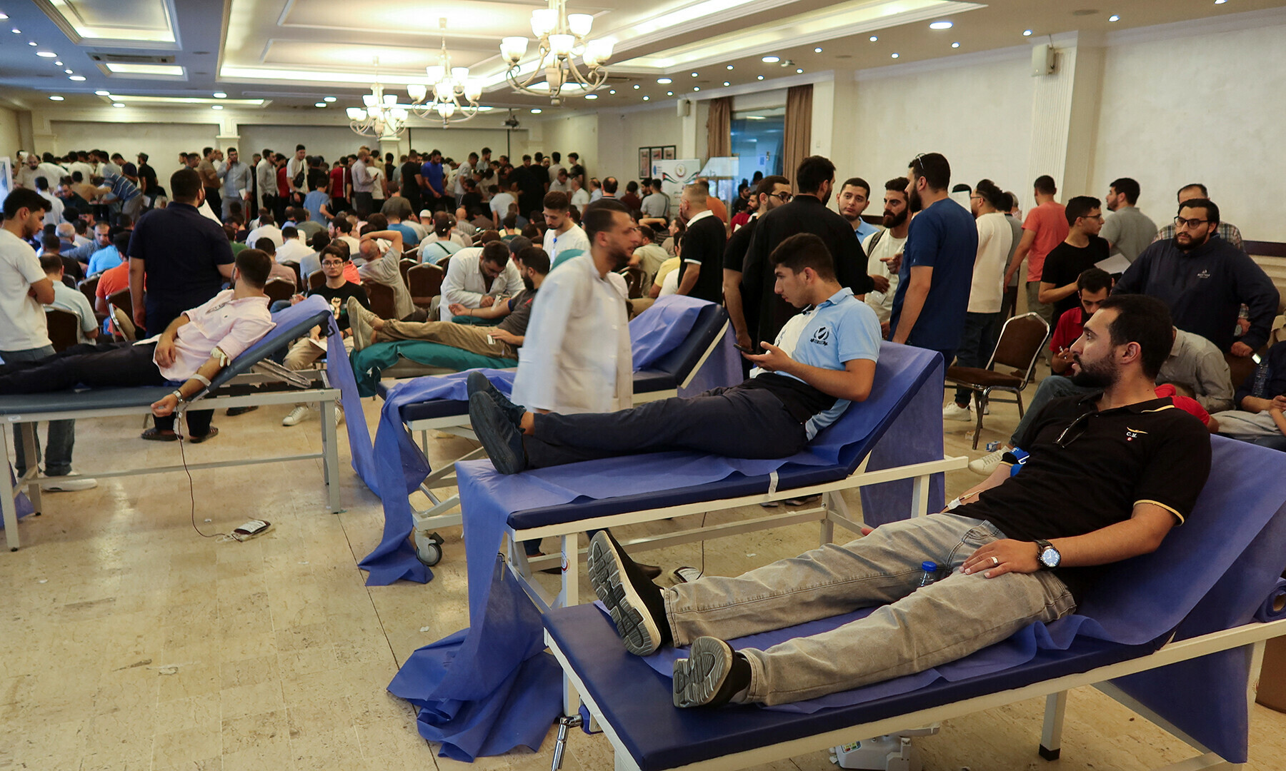 People donate blood during a blood donation campaign for Palestinians in Gaza, in Amman, Jordan June 28, 2024.&mdash;Reuters