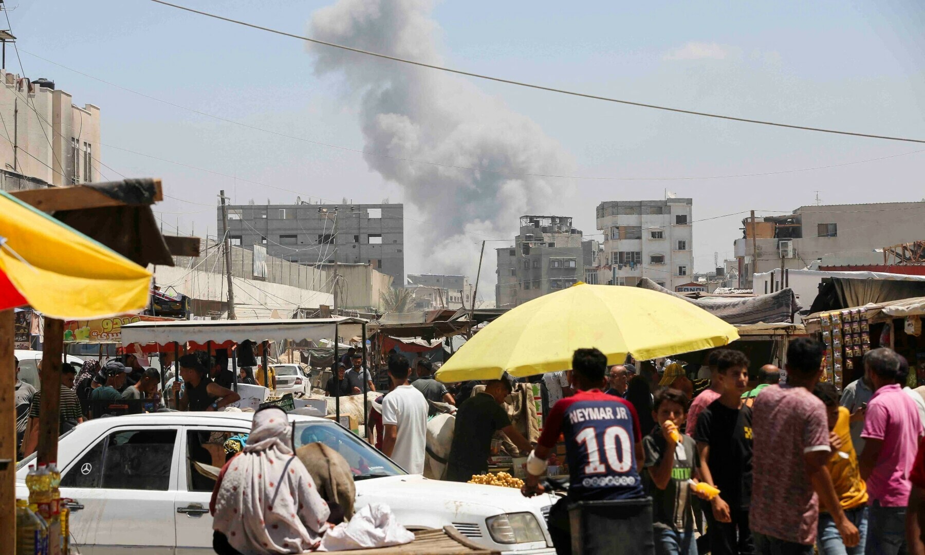  Smoke rises following Israeli strikes in Khan Younis in the southern Gaza Strip on Aug 8, 2024. &mdash; Reuters 