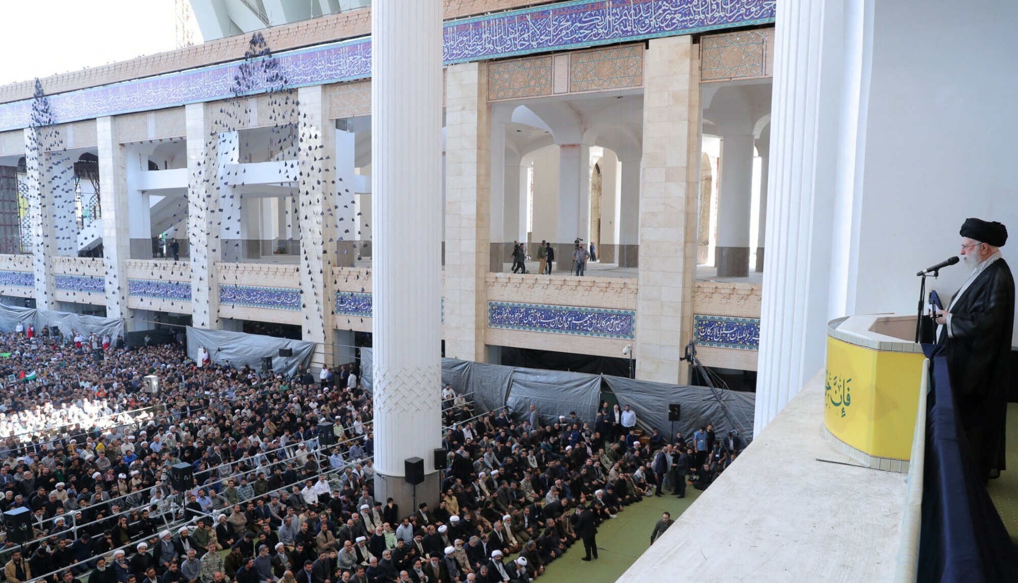  Iran&rsquo;s Supreme Leader Ayatollah Ali Khamenei speaks during the Friday Prayers and a commemoration ceremony of late Lebanon&rsquo;s Hezbollah leader, Sayyed Hassan Nasrallah, in Tehran on Oct 4, 2024. &mdash; Office of the Iranian Supreme Leader/Wana via Reuters 