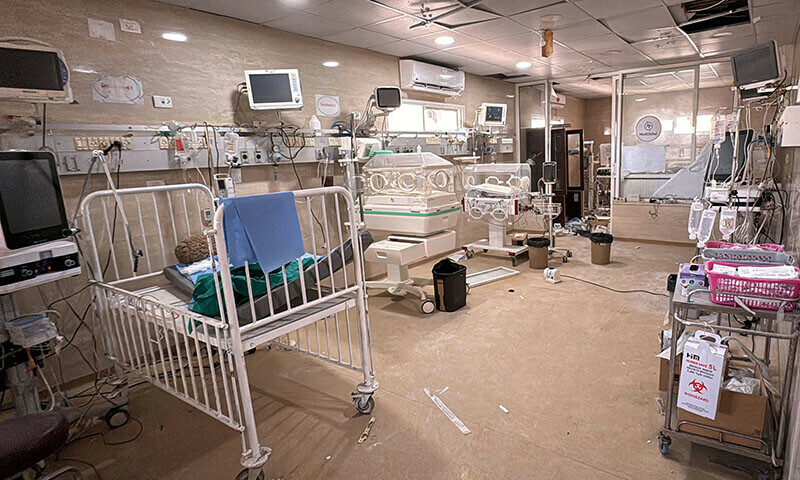 A picture shows the neonatal intensive care unit at the Kamal Adwan Hospital in Beit Lahia the northern Gaza Strip on October 26, 2024 amid the ongoing war in the Palestinian territory between Israel and Hamas. The health ministry in Hamas-run Gaza accused Israeli forces on October 25, of storming the last functioning hospital in the territory&rsquo;s north in a raid it said left two children dead.