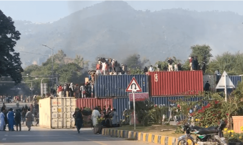PTI protesters reach D-Chowk, Islamabad. — Nadir Guramani