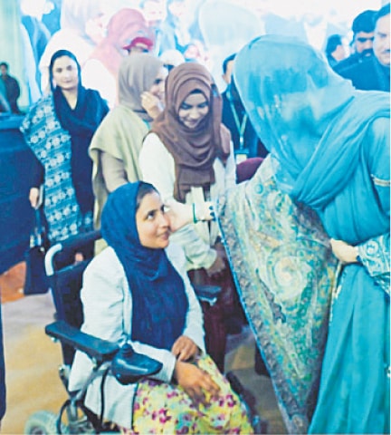 NAROWAL: Chief Minister Maryam Nawaz meets a special student. &shy;&mdash; Dawn