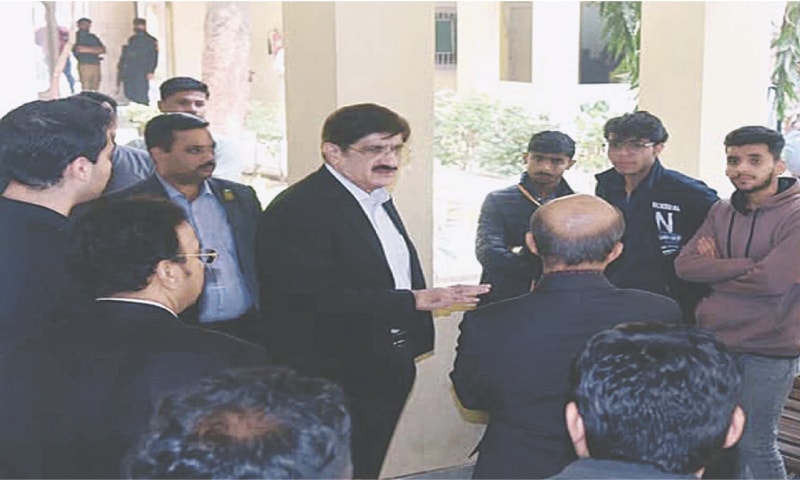 CM Syed Murad Ali Shah interacts with people during his visit to the Keamari DC office, on Tuesday.&mdash;PPI