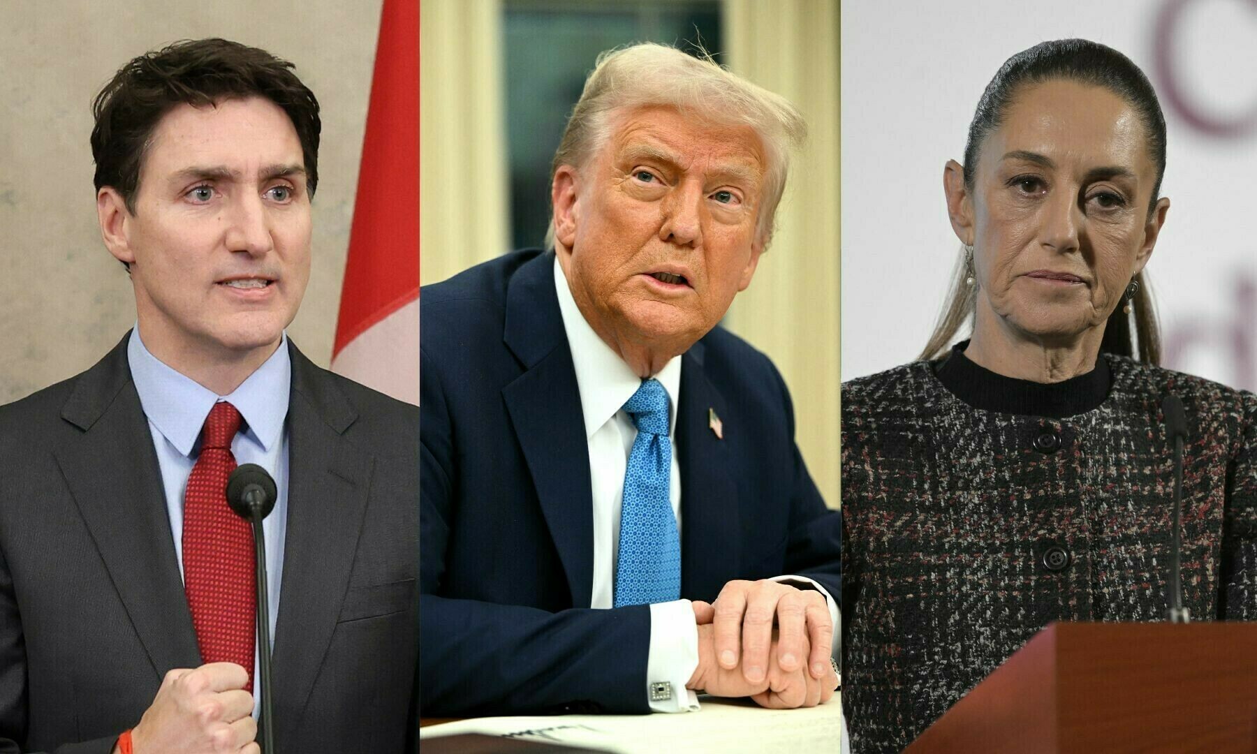 Canada&rsquo;s PM Justin Trudeau speaks during a news conference on February 1 on Parliament Hill in Ottawa (L), US President Donald Trump speaks to the press after signing an executive order in the Oval Office of the White House in Washington, DC on January 31 (C), Mexico&rsquo;s President Claudia Sheinbaum speaks during her daily press conference at the National Palace in Mexico City on January 28 (R). &mdash; AFP photos