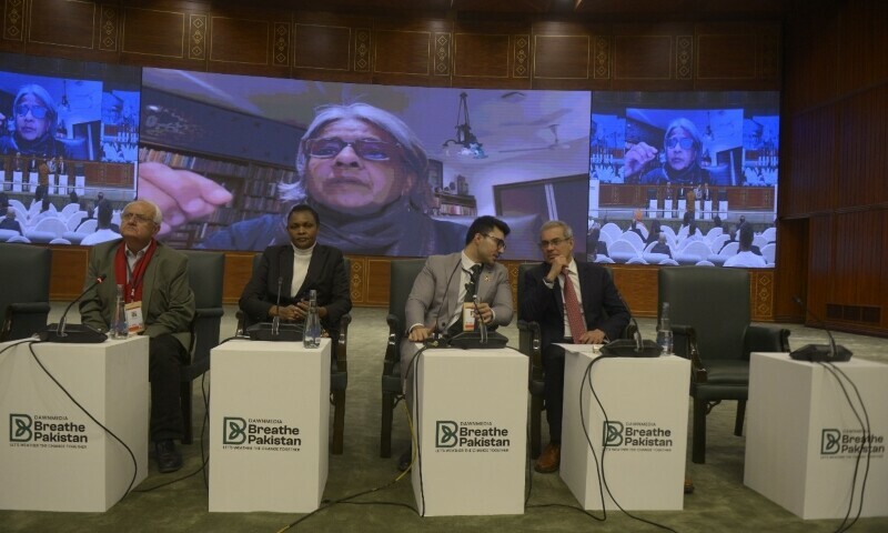 Sunita Narain, director general of Indian non-profit Centre for Science and Environment, speaks at Breathe Pakistan conference. &mdash; Tanveer Shahzad/Mohammad Asim