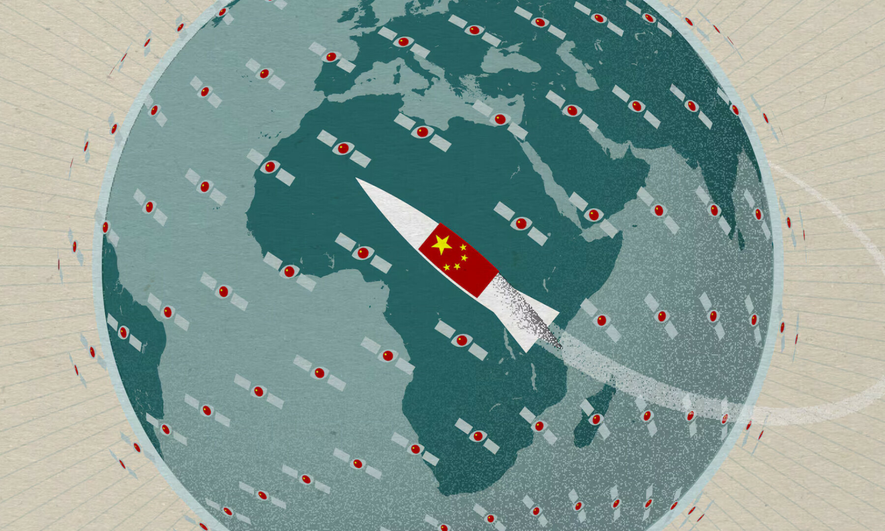 Illustration showing a Chinese rocket and satellites. — Reuters