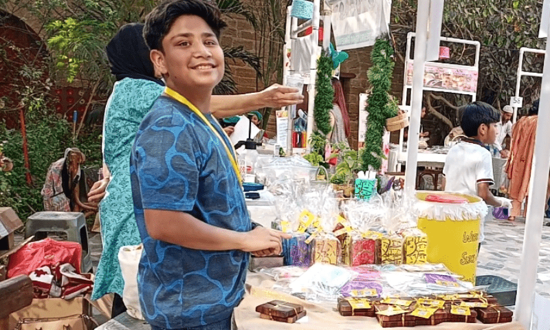 A child at a stall at the Children’s Market, organised by TDF MagnifiScience Centre, in Karachi on Saturday. — Photo by author A child at a stall at the Children’s Market, organised by TDF MagnifiScience Centre, in Karachi on Saturday. — Photo by author