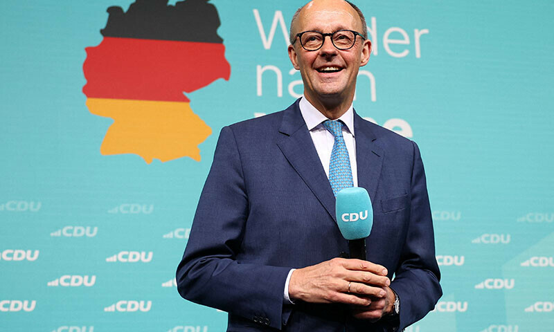 German conservative candidate for chancellor and Christian Democratic Union (CDU) party leader Friedrich Merz reacts after the exit poll results are announced for the 2025 general election in Berlin on February 23. — Reuters