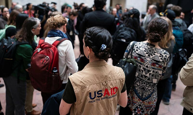A demonstrator wears a USAID vest during a protest against US President Donald Trump’s adviser, billionaire Elon Musk’s campaign to push out tens of thousands of federal workers, on Capitol Hill in Washington, DC, US, February 25, 2025 — Reuters