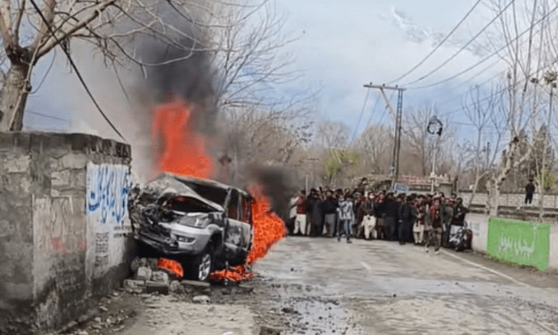 Protesters set a vehicle on fire after it killed three girls while overspeeding and left one critically injured. &mdash; Photo via author