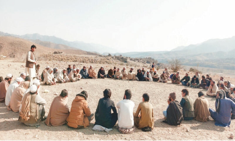 A jirga under way in Sandana area of upper Bara on Sunday. &mdash; Dawn