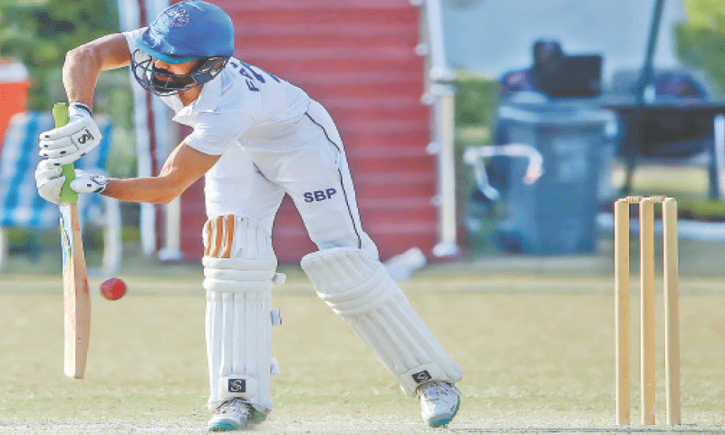 KARACHI: State Bank of Pakistan batter Fawad Alam in action during the President&rsquo;s Trophy match against Higher Education Commission at the SBP Sports Complex on Monday.&mdash;courtesy PCB