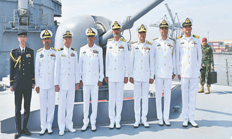 Chief of the Naval Staff Admiral Naveed Ashraf during his visit to Japanese Ship JS Murasama in the ninth Multinational Exercise Aman-25 in Karachi. &mdash; INP
