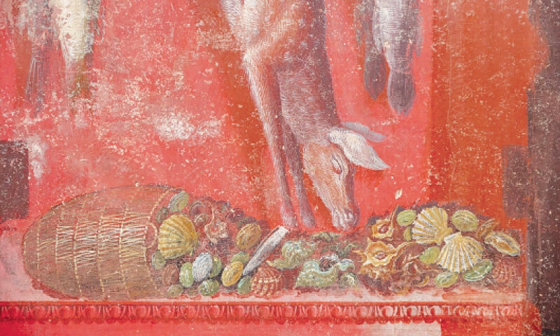 A PAINTING of frescoes in a newly found residence in the central area of Pompeii.&mdash;AFP