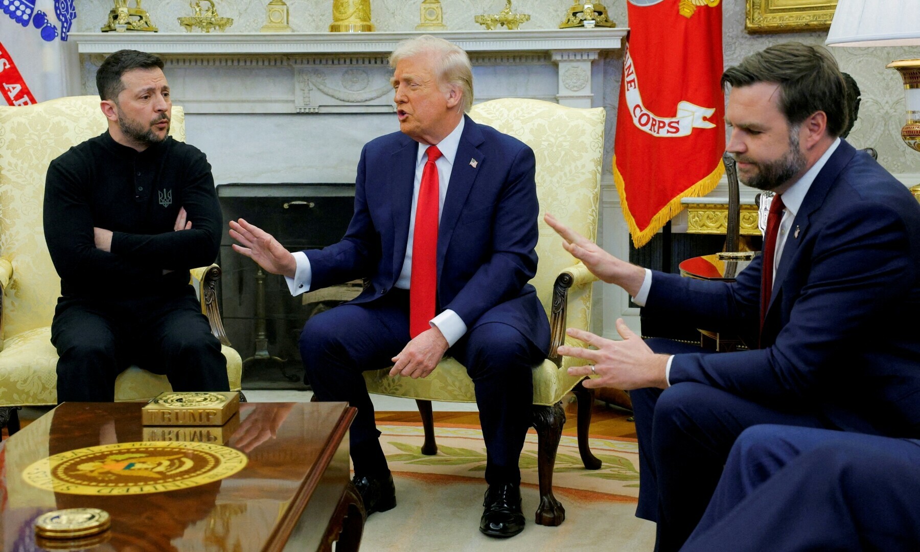 US President Donald Trump meets with Ukrainian President Volodymyr Zelenskiy as US Vice President JD Vance reacts at the White House in Washington, DC, US on Feb 28, 2025. — Reuters/Brian Snyder/File