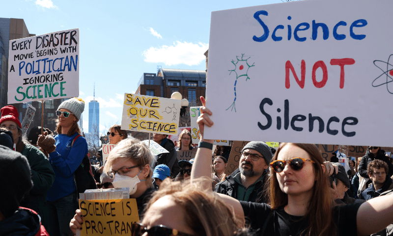 Scientists protest in Washington square park in New York City on March 7, 2025. &mdash; AFP