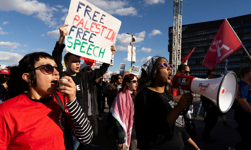 Protesters march against the ICE detention of Palestinian activist and Columbia University graduate student Mahmoud Khalil, during a protest near Arizona State University (ASU) in Phoenix, Arizona, US on March 15. — Reuters