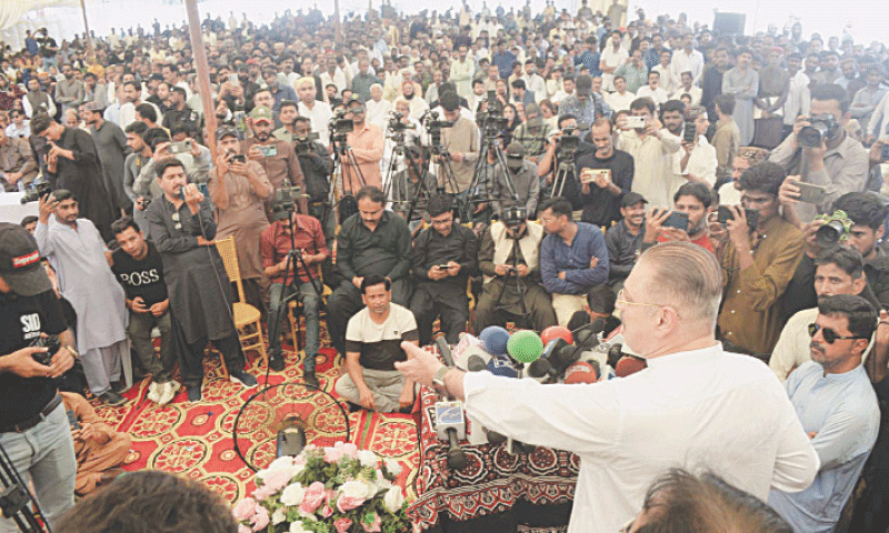 SENIOR Minister for Transport Sharjeel Inam Memon speaks at the ceremony held in Rawal House, Hyderabad, on Saturday.&mdash;Dawn