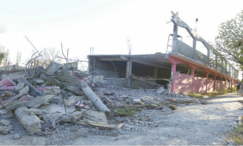 The illegally-constructed parts of Jamia Hafsa in Islamabad&rsquo;s G-6 sector have been demolished by the capital administration. &mdash; Photo by Mohammad Asim