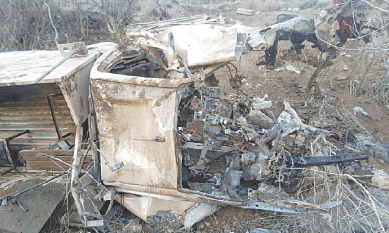 Photo shows vehicle after an IED exploded near it. — Dawn Photo shows vehicle after an IED exploded near it. — Dawn
