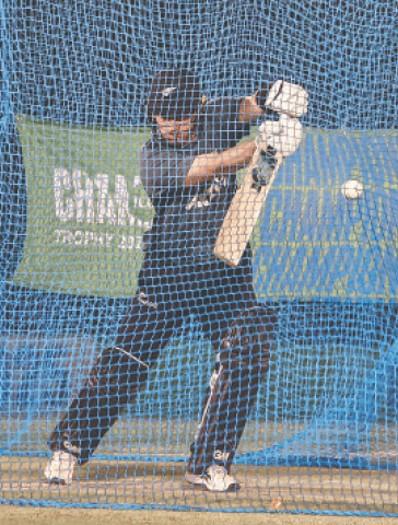 DUBAI: New Zealand&rsquo;s Kane Williamson bats during a nets session at the ICC Academy ground on Saturday.&mdash;AFP