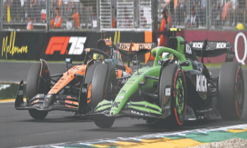 MELBOURNE: McLaren&rsquo;s Lando Norris (L) and Kick Sauber&rsquo;s Gabriel Bortoleto drive during the qualifying session of the Australian F1 Grand Prix at the Albert Park Circuit on Saturday.&mdash;AFP
